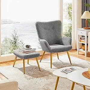 Boucle Accent Chair and Ottoman Set