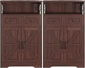 Set of 2 Farmhouse Storage Cabinet