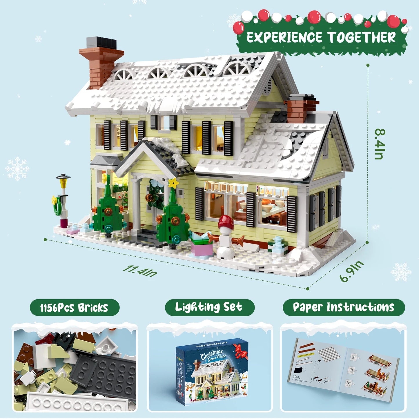 1156PCS Christmas Snow Village House