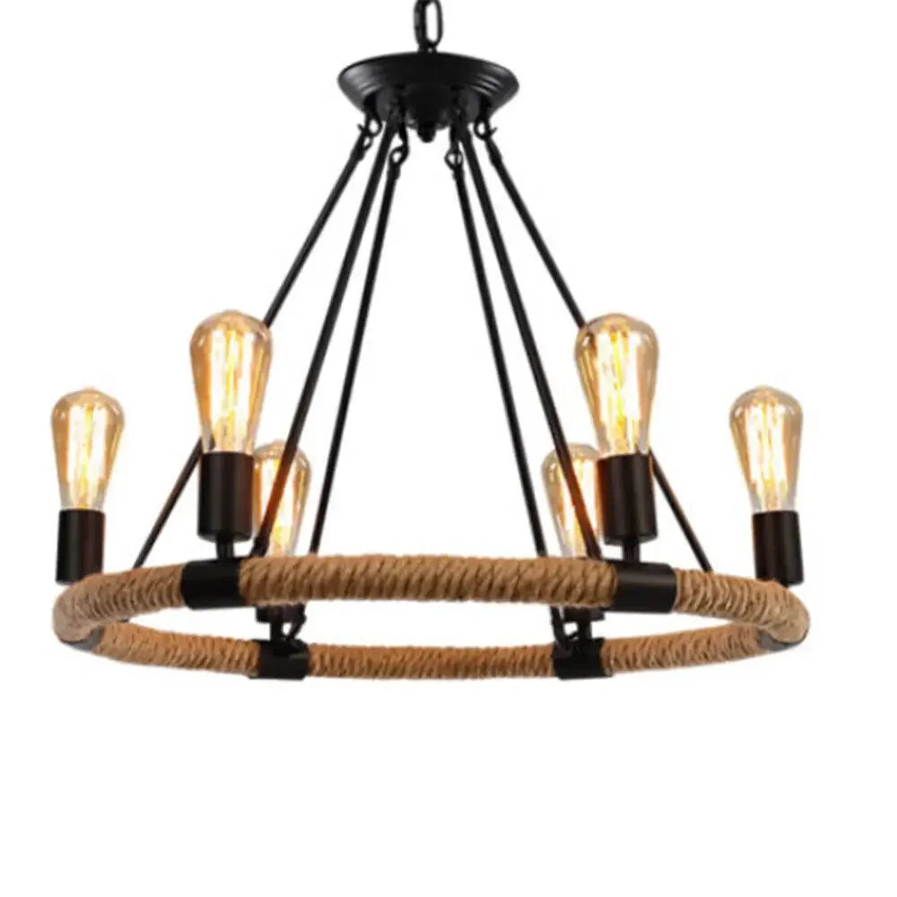 Rustic Industrial Hemp Rope Chandelier