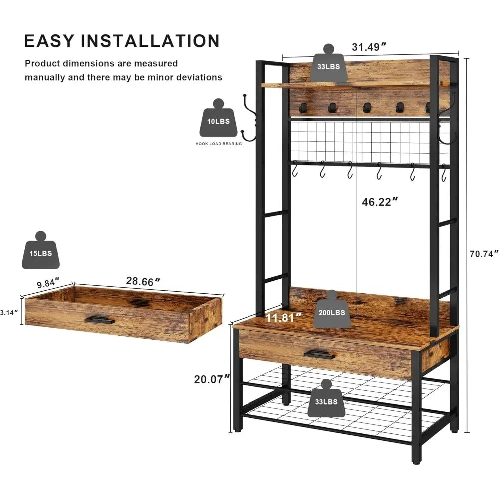 Entryway Coat Rack with Drawer