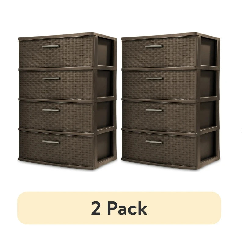 Stylish 4 Drawer Wide Woven Plastic Organizer