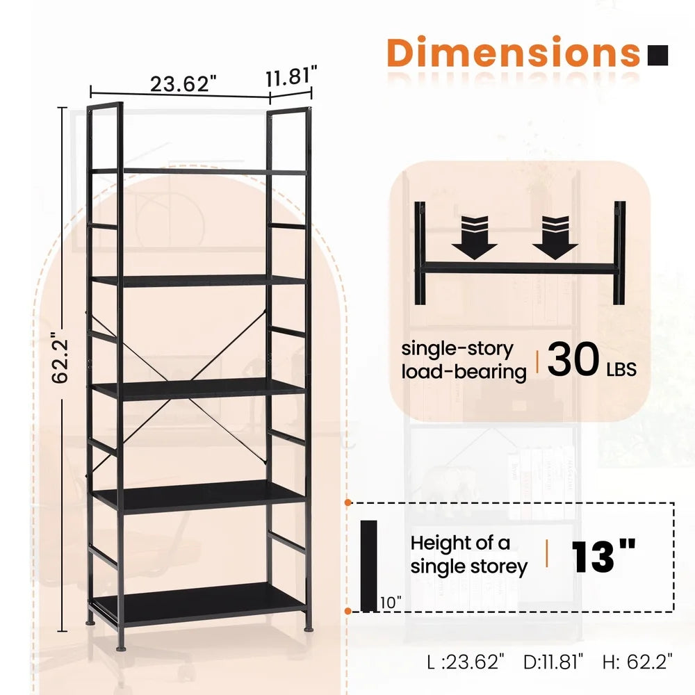 5 Tier Bookshelf Modern Storage Organizer