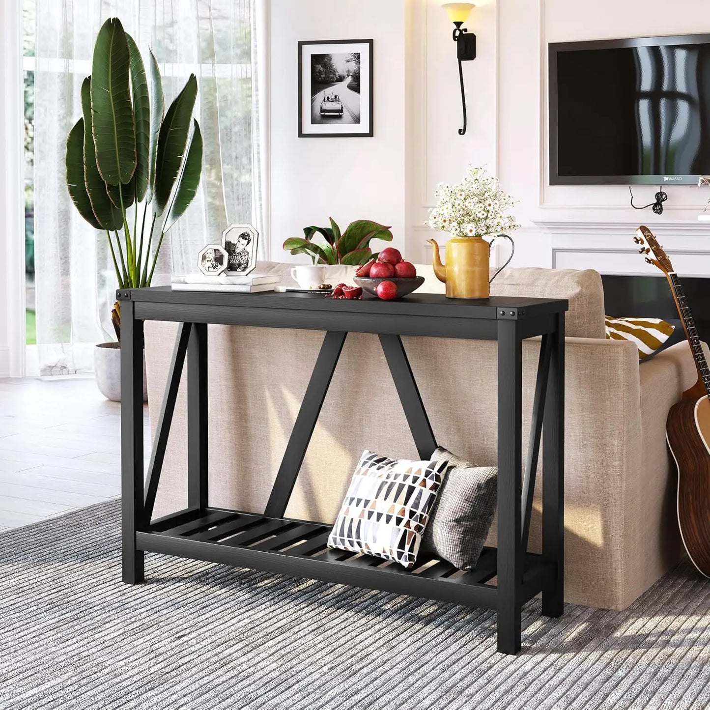Wood Console Table With Shelves