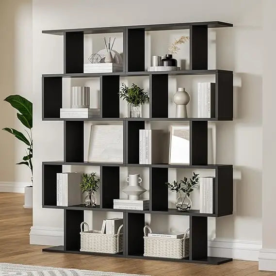Black 5-Tier Geometric Bookcase
