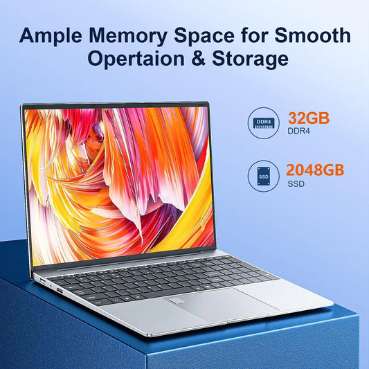 15.6" Portable Laptop 32GB Ram DDR4 2TB SSD Windows 11 Notebook Pc Gamer Intel N5095 Office Computer with Backlit Fingerprint

15.6" Portable Laptop 32GB