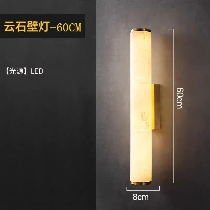 Post-modern Nordic Simple Marble Wall Lamp Living Room Background Wall Bedroom Bedside Column Study All Copper Decorative Lamps