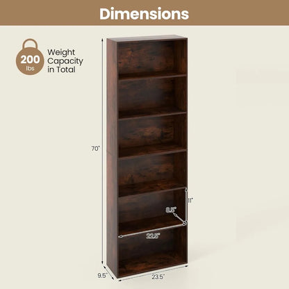 6-Tier Bookcase, 70" Tall