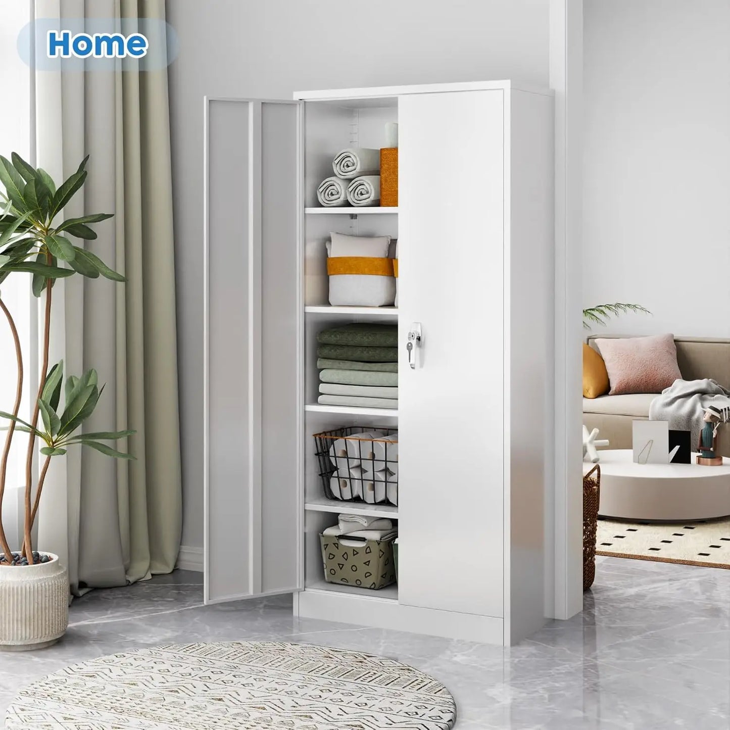 Metal Garage Storage Cabinet, 71” H