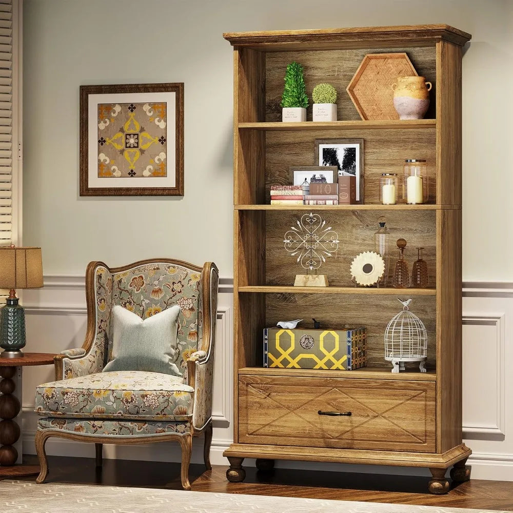 6-Shelf Bookcase with Drawer