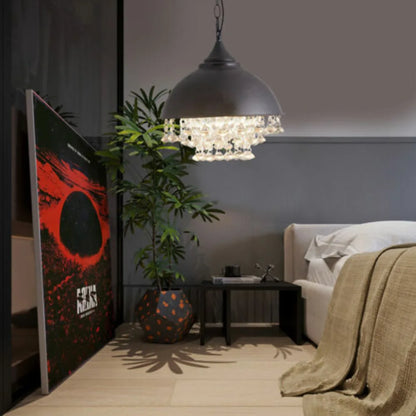 Rustic Industrial Crystal Pendant Light