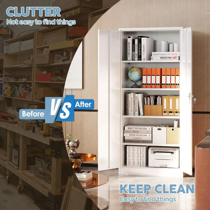 Metal Garage Storage Cabinet, 71” H