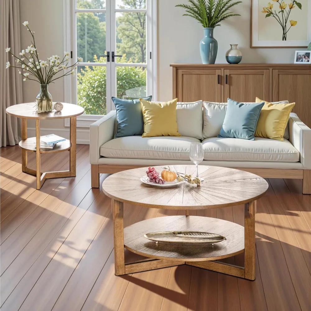 2 Tier Circle Coffee Table with Storage