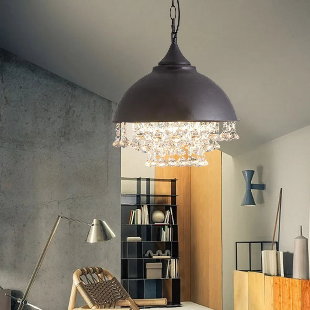 Rustic Industrial Crystal Pendant Light