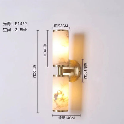 Post-modern Nordic Simple Marble Wall Lamp Living Room Background Wall Bedroom Bedside Column Study All Copper Decorative Lamps