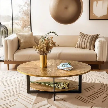 2 Tier Circle Coffee Table with Storage