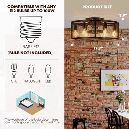 18'' Black Caged Ceiling Fan with Lights