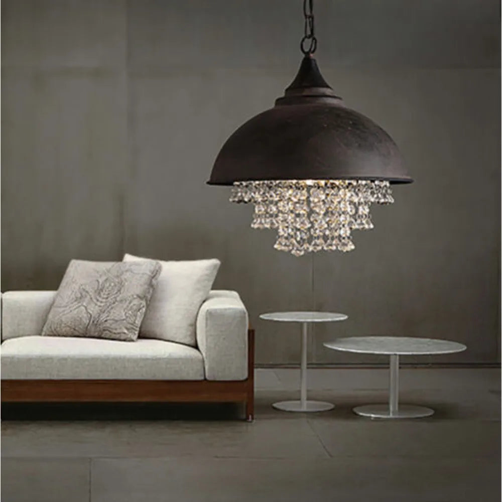 Rustic Industrial Crystal Pendant Light