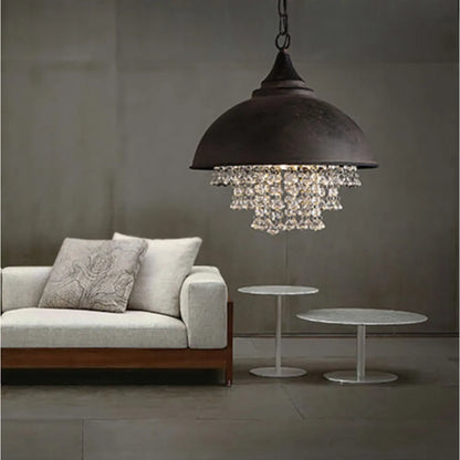 Rustic Industrial Crystal Pendant Light