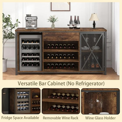 Farmhouse wood metal wine cabinet
