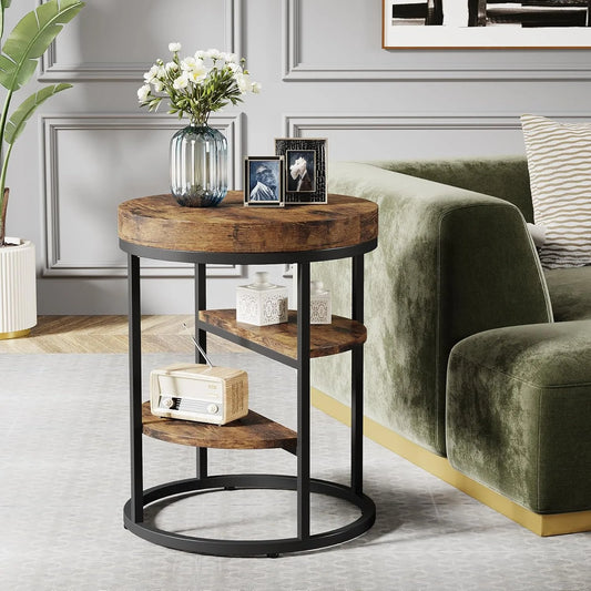 Round End Table with 3 Storage Shelves