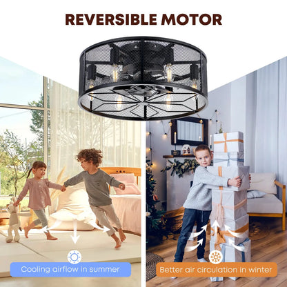 18'' Black Caged Ceiling Fan with Lights