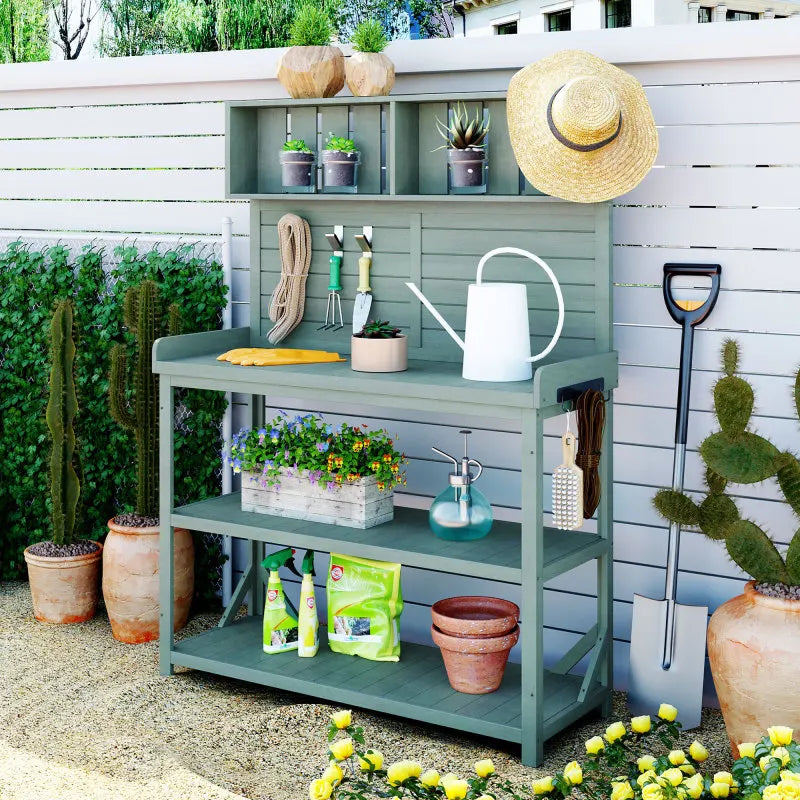 Large Wooden Farmhouse Rustic Potting Bench