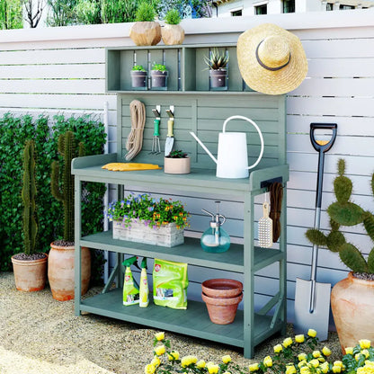 Large Wooden Farmhouse Rustic Potting Bench