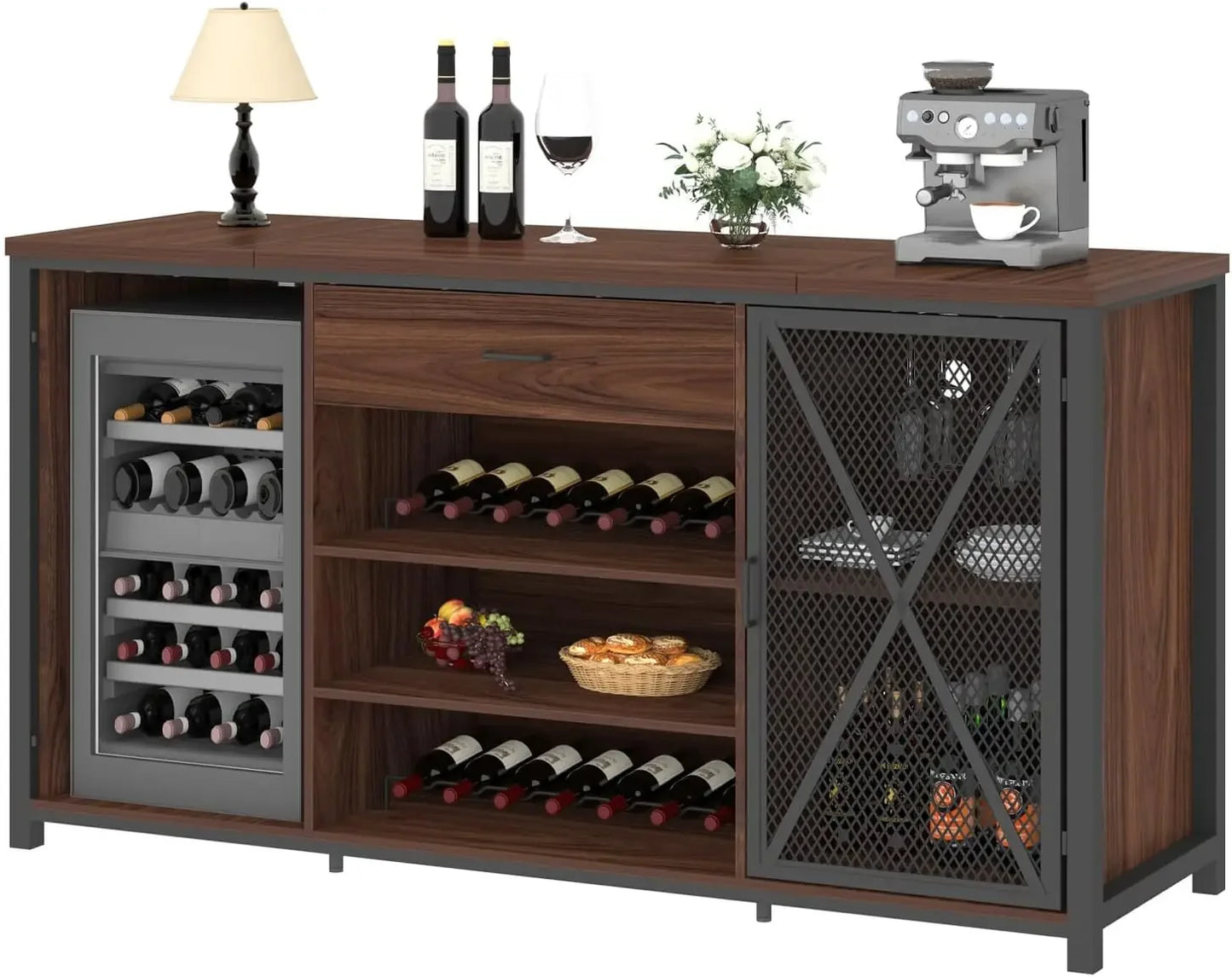 Farmhouse wood metal wine cabinet