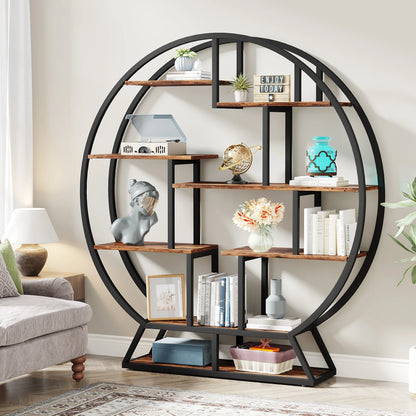 Round Bookshelves with Staggered Shelves