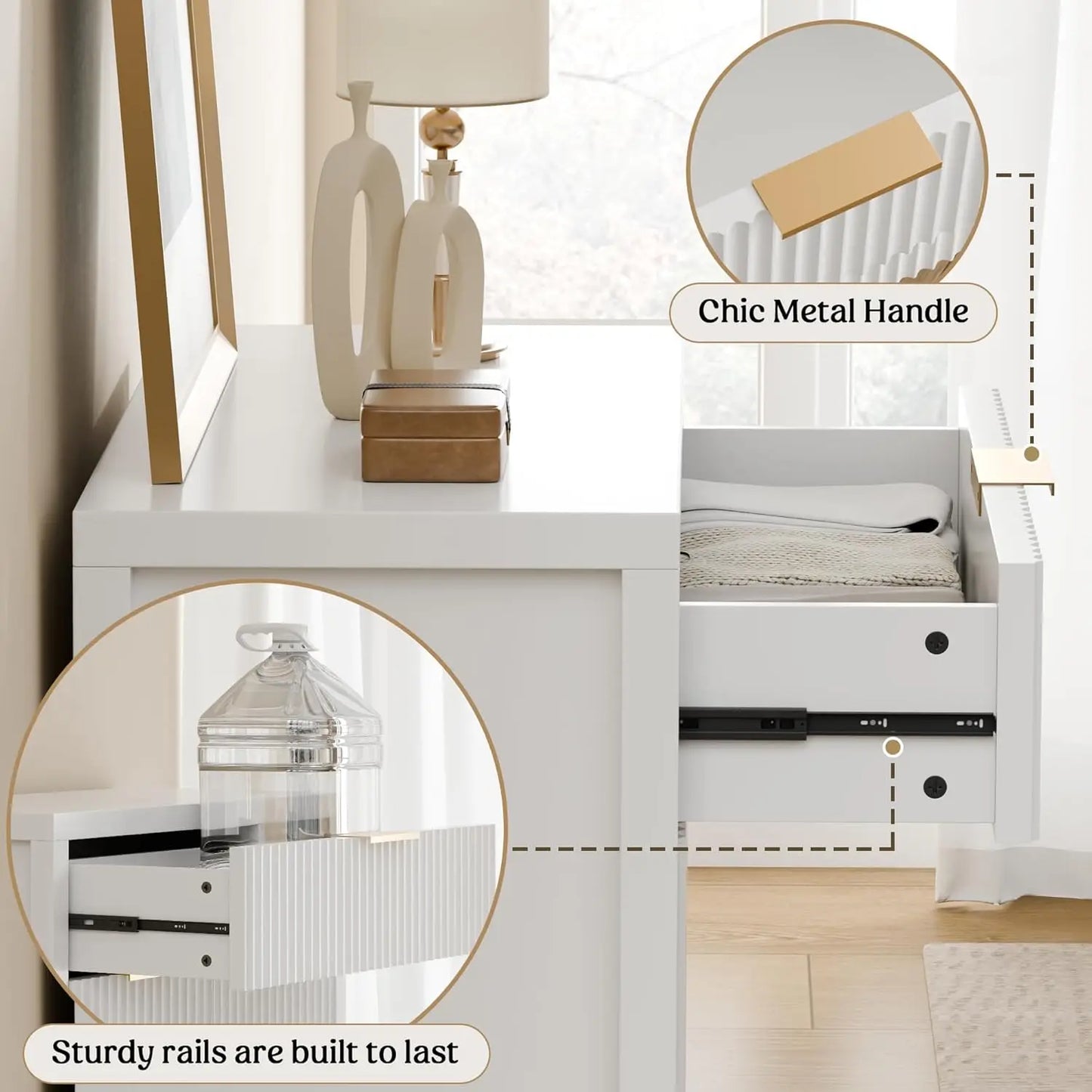 Fluted Storage Cabinet With Drawers