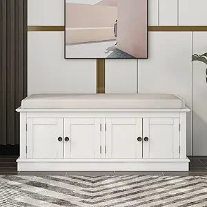 Rustic Storage Bench with 4 Doors