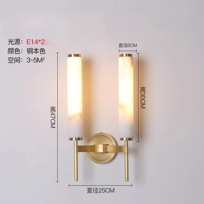 Post-modern Nordic Simple Marble Wall Lamp Living Room Background Wall Bedroom Bedside Column Study All Copper Decorative Lamps