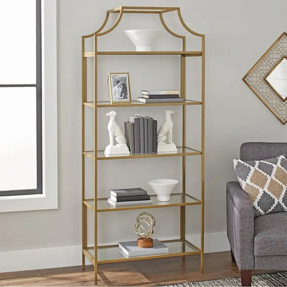 Nola 5 Shelf Gold Glass Bookcase