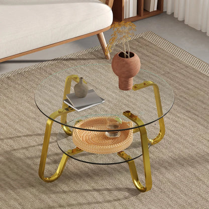 Retro frame double-layer glass coffee table