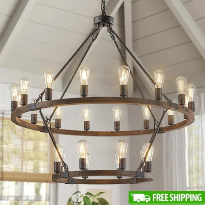 Farmhouse Wagon Wheel Chandelier