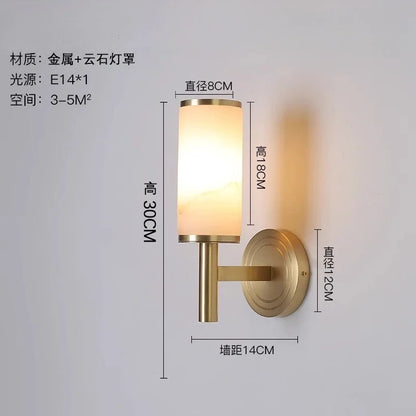 Post-modern Nordic Simple Marble Wall Lamp Living Room Background Wall Bedroom Bedside Column Study All Copper Decorative Lamps