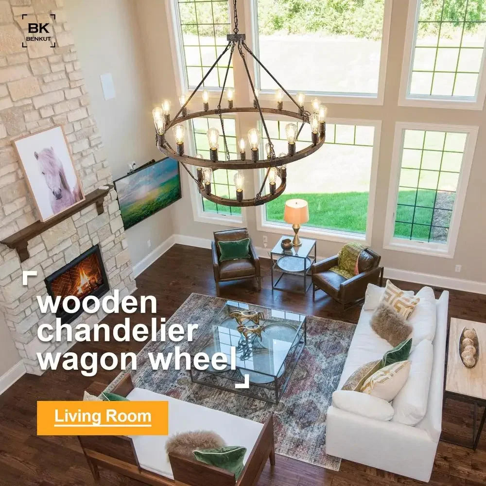 Farmhouse Wagon Wheel Chandelier