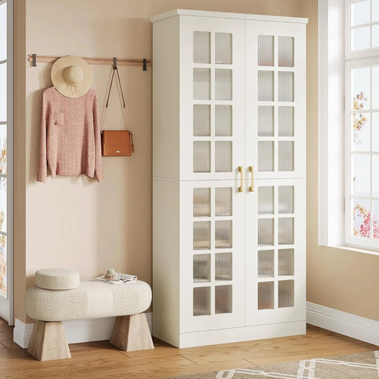 71" Modern White & Gold Cabinet