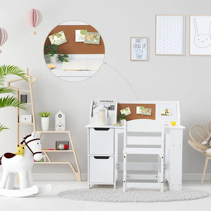 Kids Study Desk and Chair Set Wooden Table with Storage Shelf, Children School Learning Desk Set Writing Table for Ages 3-8