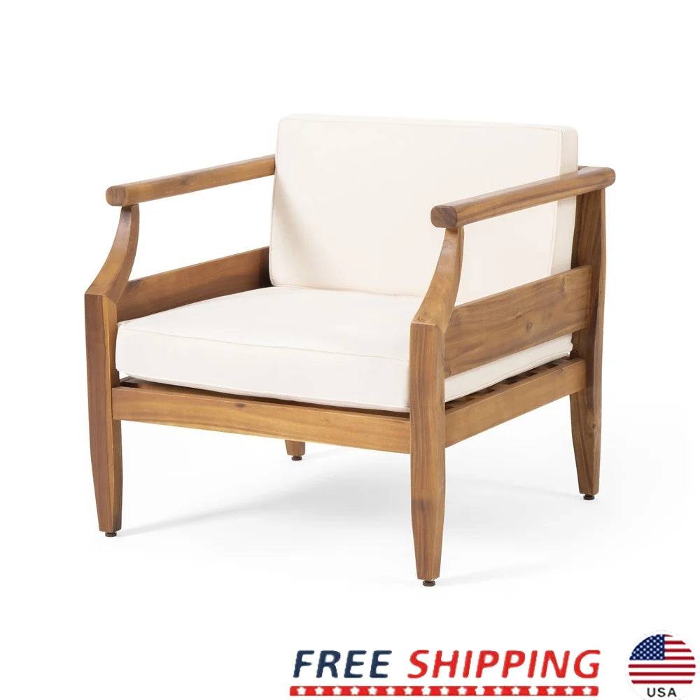 Acacia Wood Outdoor Club Chair with Weather-Resistant Cushions Stylish Patio Seating Durable Frame Relaxing Backyard Furniture