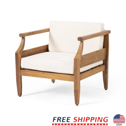 Acacia Wood Outdoor Club Chair with Weather-Resistant Cushions Stylish Patio Seating Durable Frame Relaxing Backyard Furniture