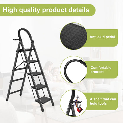 Heavy-Duty Folding Stool with Handrail