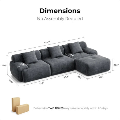 Dark Grey, Oversized 3-Seater Couch