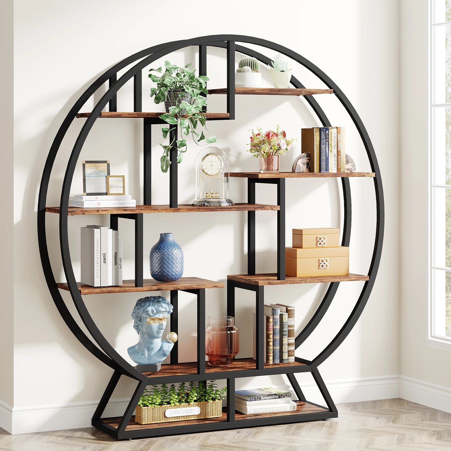 Round Bookshelves with Staggered Shelves