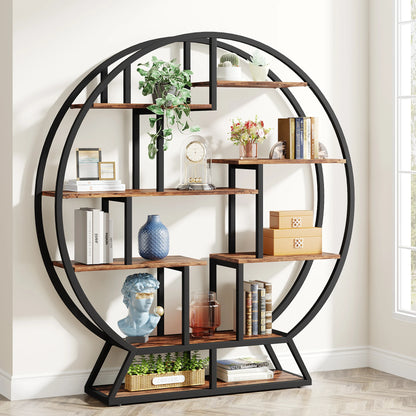 Round Bookshelves with Staggered Shelves
