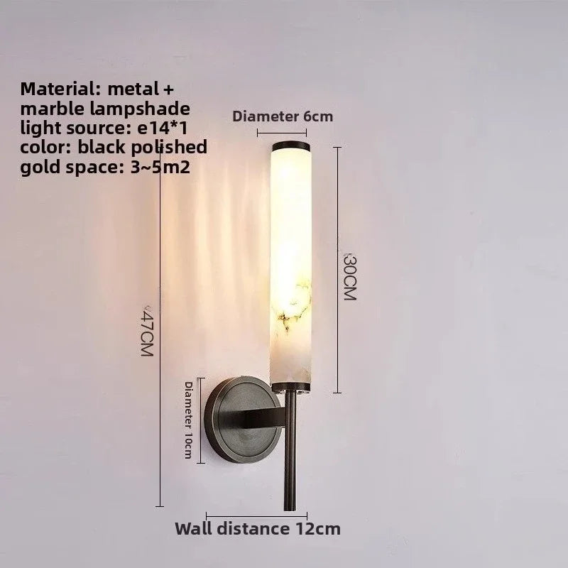 Post-modern Nordic Simple Marble Wall Lamp Living Room Background Wall Bedroom Bedside Column Study All Copper Decorative Lamps