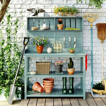 Large Wooden Farmhouse Rustic Potting Bench