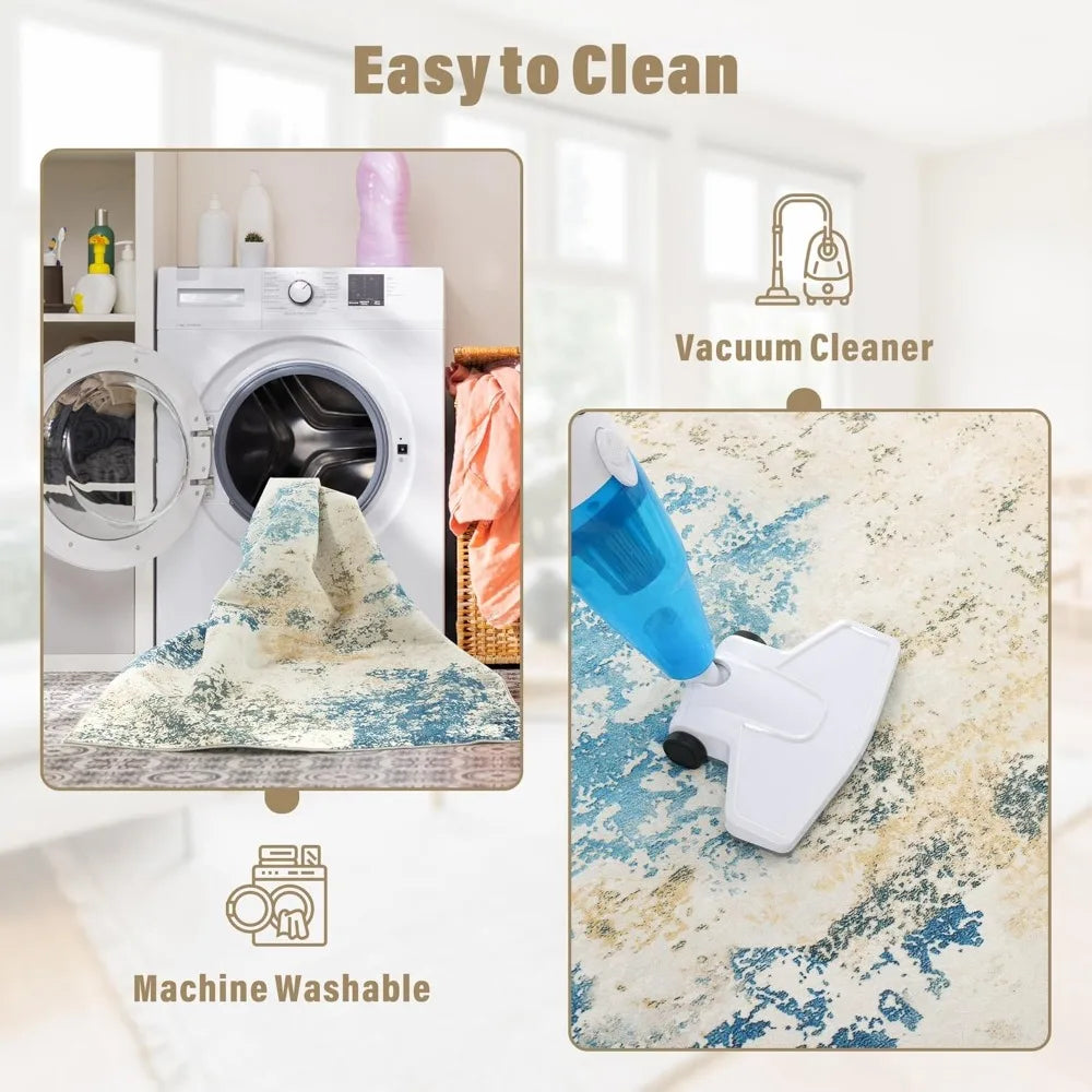 Blue Modern Abstract Low Pile Large Carpet