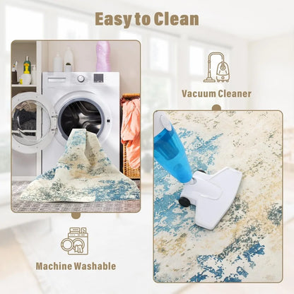 Blue Modern Abstract Low Pile Large Carpet